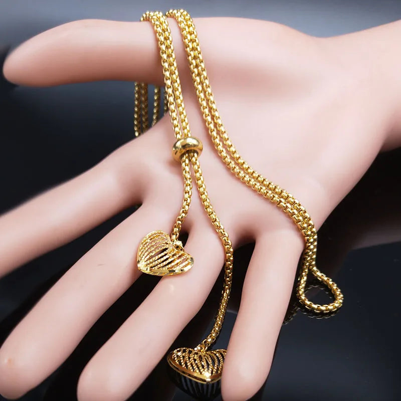 Fashion Stainless Steel Heart Necklace for Women Gold Color Long Necklace Jewelry acero inoxidable joyeria mujer N1525S03