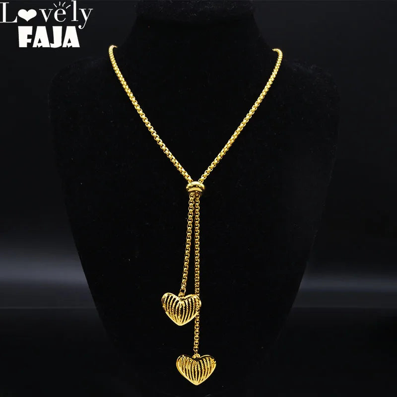 Fashion Stainless Steel Heart Necklace for Women Gold Color Long Necklace Jewelry acero inoxidable joyeria mujer N1525S03