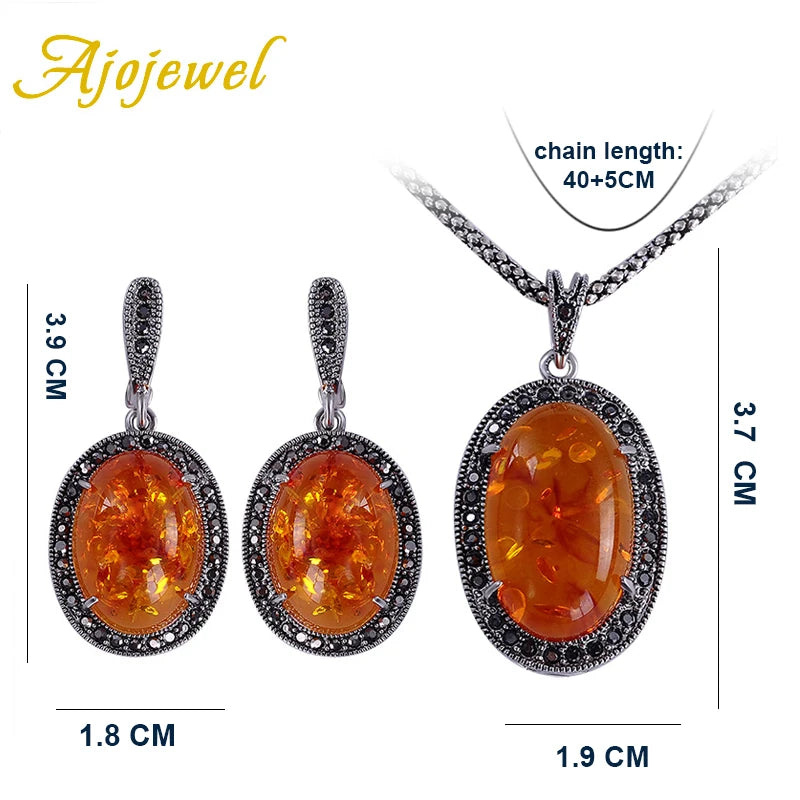 Size 7-11 Faux Stone Jewelry Set For Women Conjuntos De Joyeria Vintage Women Necklace Earrings Set