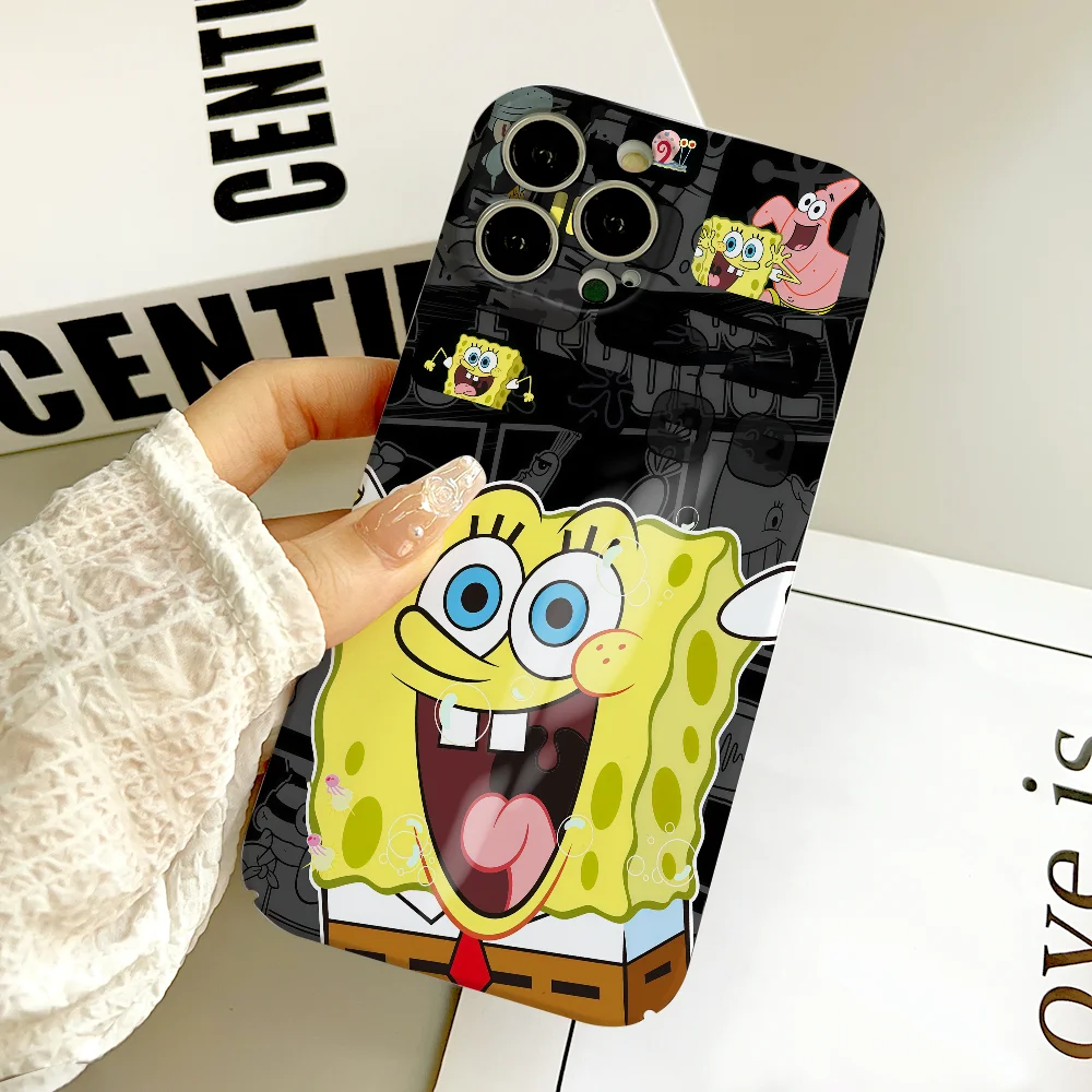 Cartoon S-Spongebob phone case FUNDA For IPhone 17 16 15 14 13 12 11 Plus Pro Max Mini Back Cover Hard cover Film shell