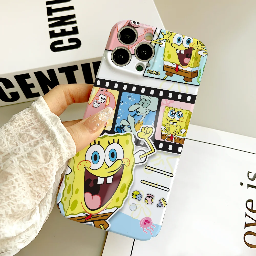 Cartoon S-Spongebob phone case FUNDA For IPhone 17 16 15 14 13 12 11 Plus Pro Max Mini Back Cover Hard cover Film shell