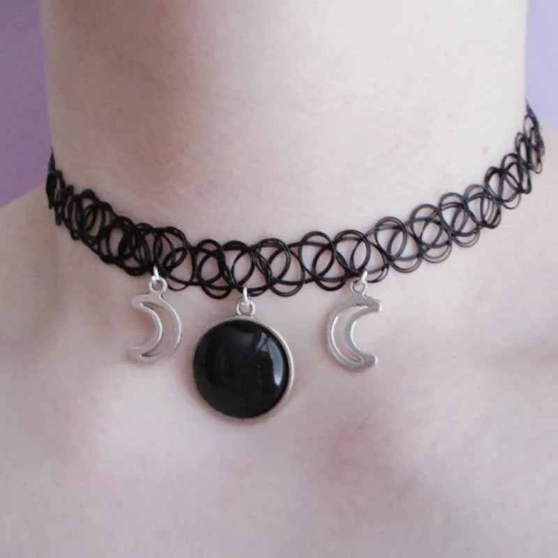 Moon Gothic Chains O Ring Choker Gothic  Moon Necklace, Moon Choker