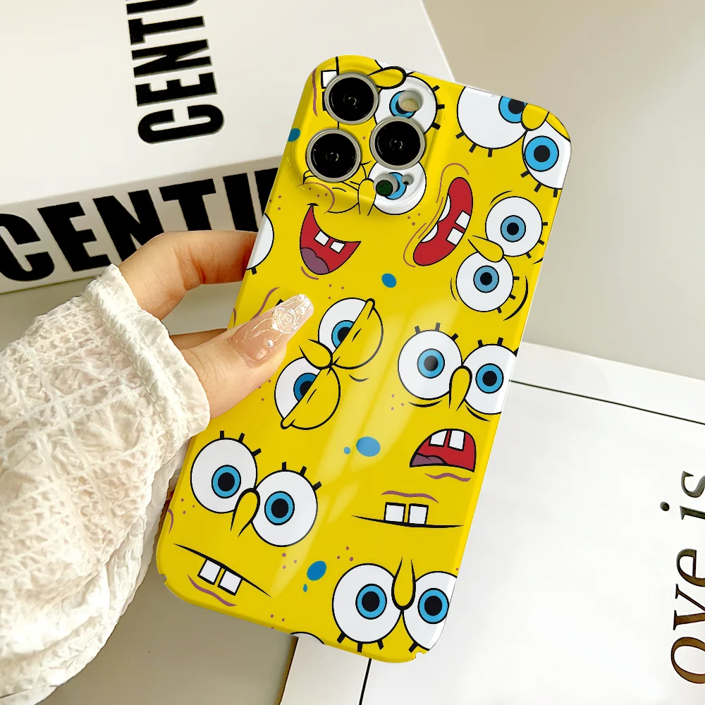 Cartoon S-Spongebob phone case FUNDA For IPhone 17 16 15 14 13 12 11 Plus Pro Max Mini Back Cover Hard cover Film shell