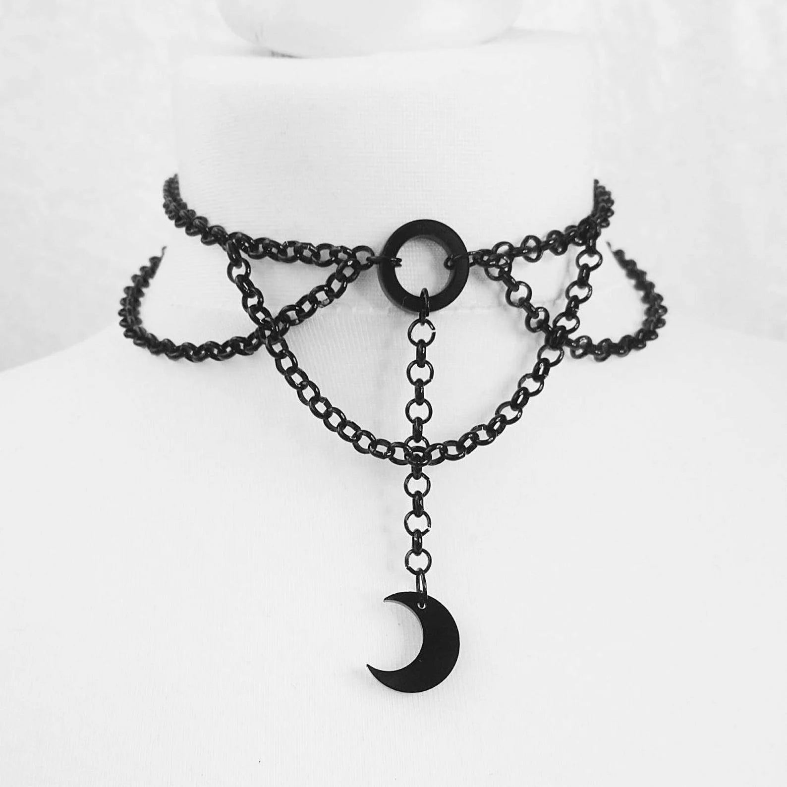 Moon Gothic Chains O Ring Choker Gothic  Moon Necklace, Moon Choker