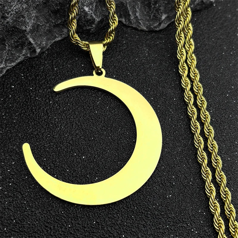 Witchcraft Witch Crescent Moon Stainless Steel Purple Crystal Chain Necklace Women Silver Color Necklace Jewelry collares N6327