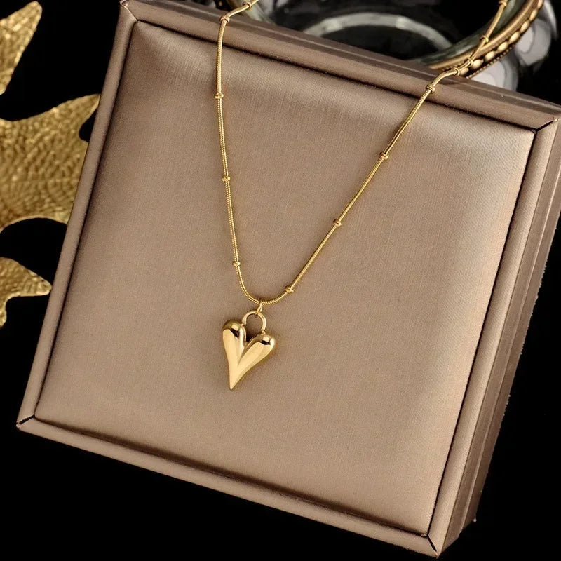 Joyeria Acero Inoxidable Mujer Temperament Heart Pendant Chain Necklace For Women Stainless Steel Stylish Jewelry Party Gift