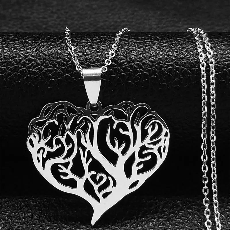 Aesthetic Love Heart Tree of Life Hollow Pendant Necklace for Women Stainless Steel Gold Color Bead Chain Jewelry collar N7173S1