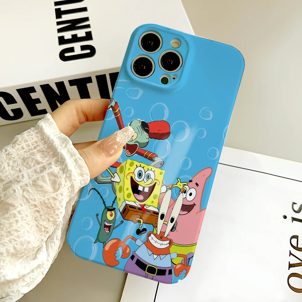 Cartoon S-Spongebob phone case FUNDA For IPhone 17 16 15 14 13 12 11 Plus Pro Max Mini Back Cover Hard cover Film shell