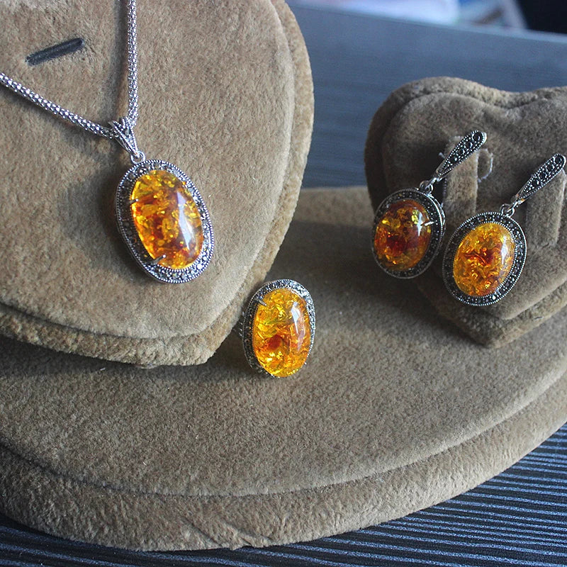 Size 7-11 Faux Stone Jewelry Set For Women Conjuntos De Joyeria Vintage Women Necklace Earrings Set