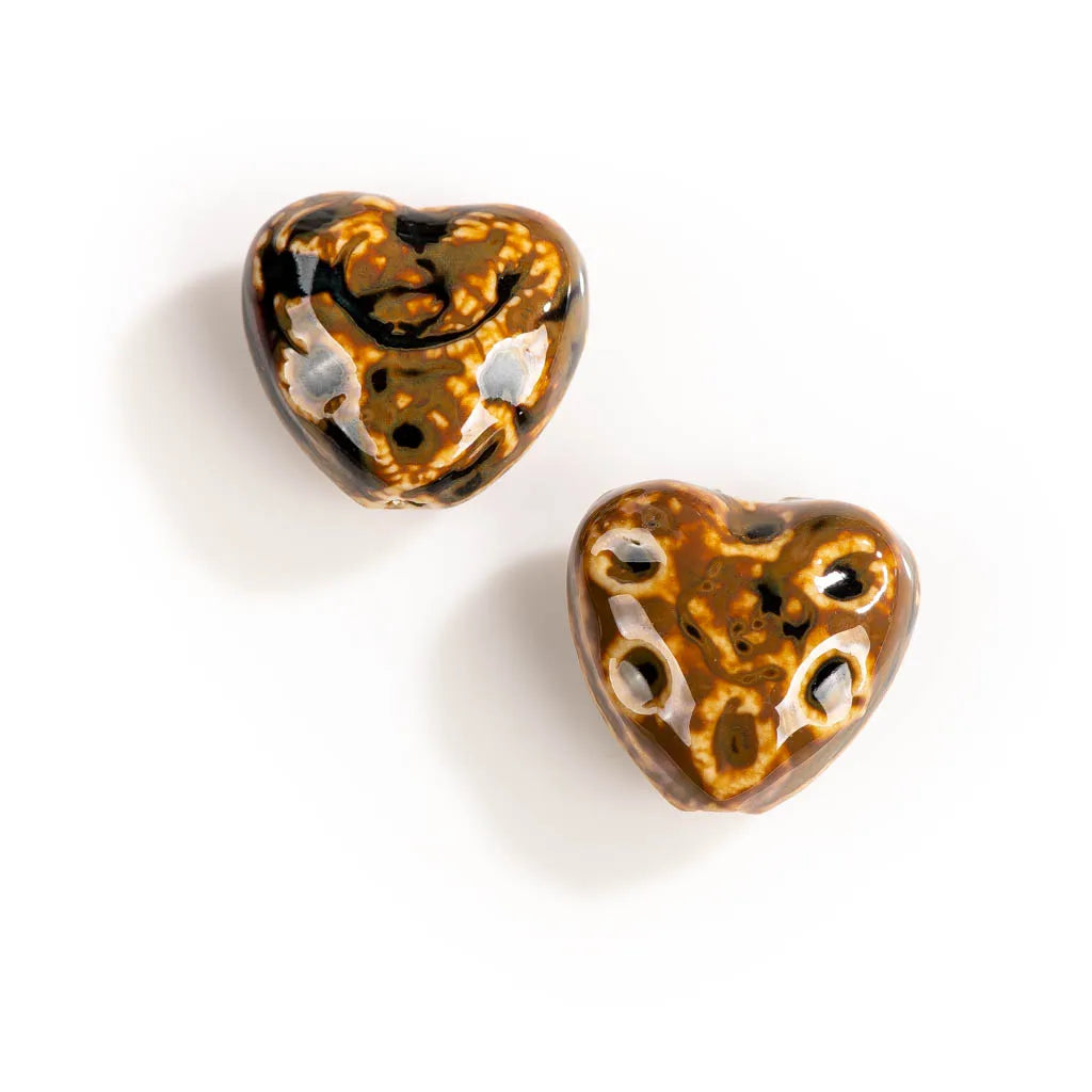 27#2pcs Heart Shape Kiln Discoloration Ceramic Beads  DIY Jewelry Accessories  Création De Bijoux Bulk Joyeria #XN272