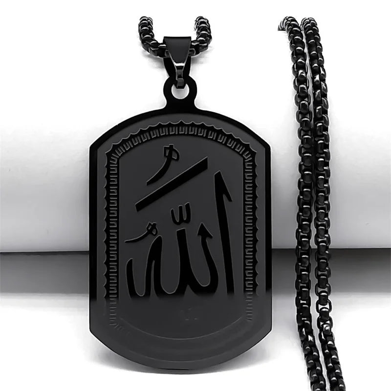 Islamic Arab Allah Blessing God Necklaces Men/Women Stainless Steel Black Color Arabic Necklace Jewelry acero inoxidable joyeria