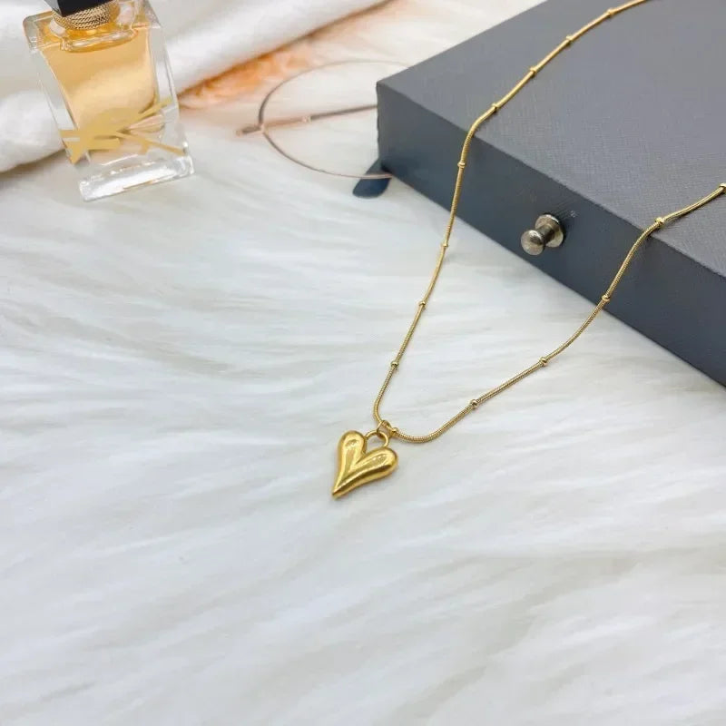 Joyeria Acero Inoxidable Mujer Temperament Heart Pendant Chain Necklace For Women Stainless Steel Stylish Jewelry Party Gift