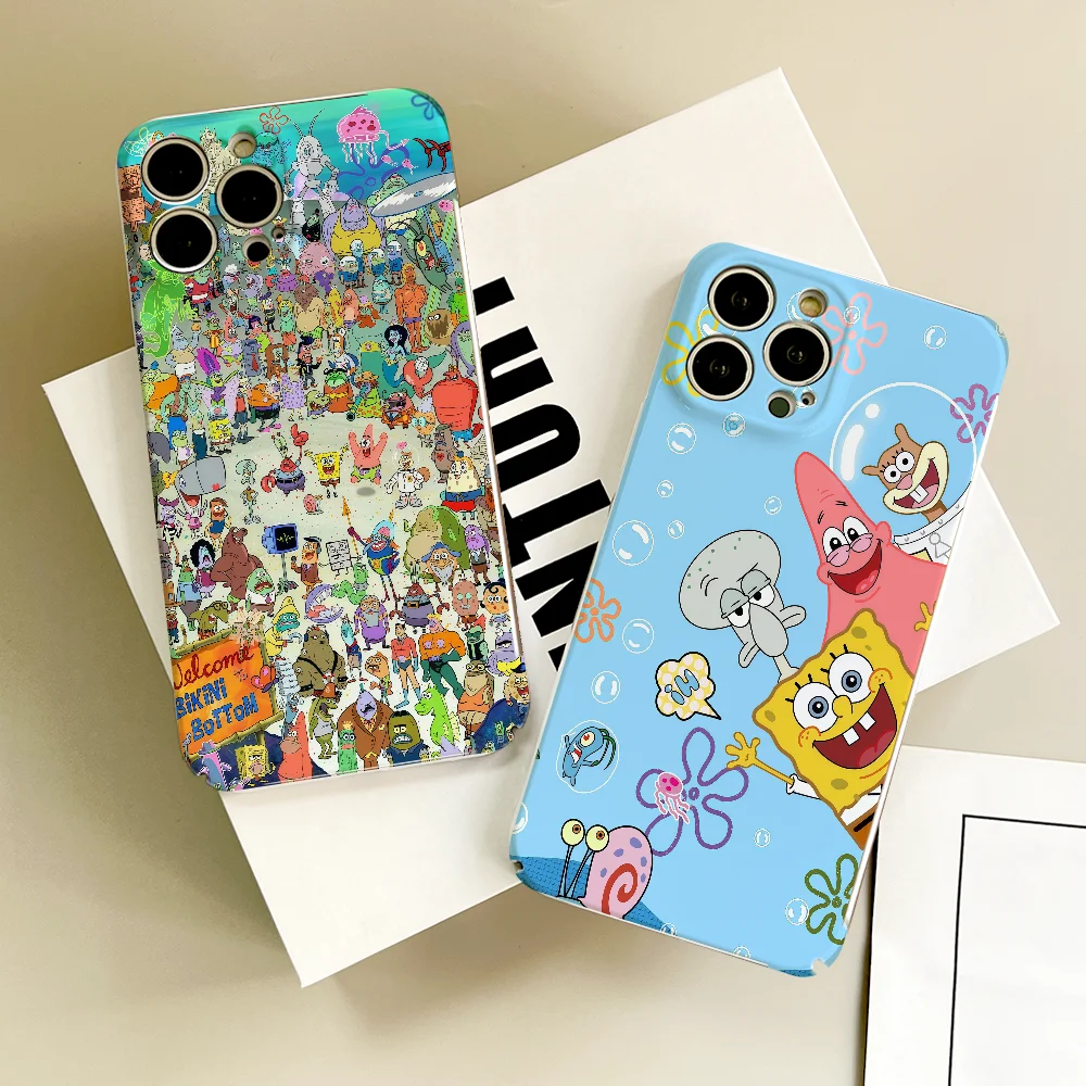 Cartoon S-Spongebob phone case FUNDA For IPhone 17 16 15 14 13 12 11 Plus Pro Max Mini Back Cover Hard cover Film shell