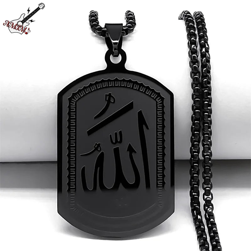 Islamic Arab Allah Blessing God Necklaces Men/Women Stainless Steel Black Color Arabic Necklace Jewelry acero inoxidable joyeria