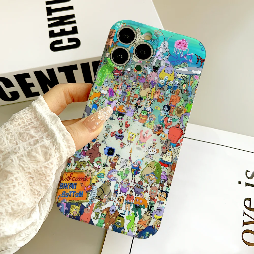 Cartoon S-Spongebob phone case FUNDA For IPhone 17 16 15 14 13 12 11 Plus Pro Max Mini Back Cover Hard cover Film shell