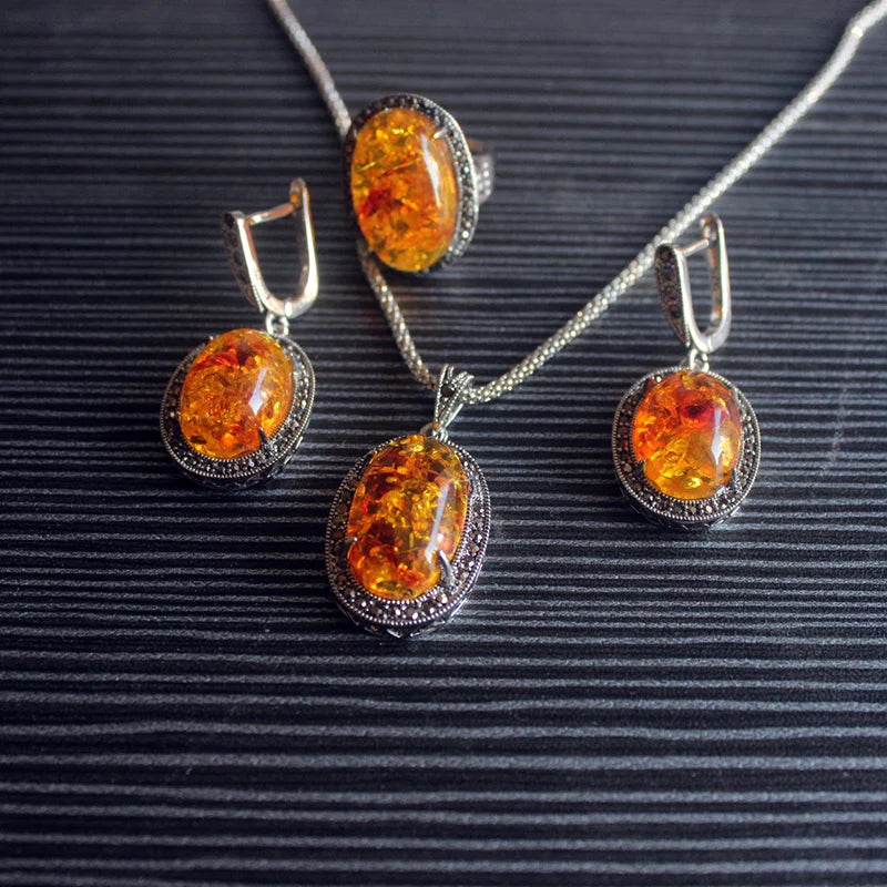 Size 7-11 Faux Stone Jewelry Set For Women Conjuntos De Joyeria Vintage Women Necklace Earrings Set