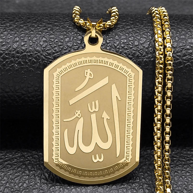 Islamic Arab Allah Blessing God Necklaces Men/Women Stainless Steel Black Color Arabic Necklace Jewelry acero inoxidable joyeria