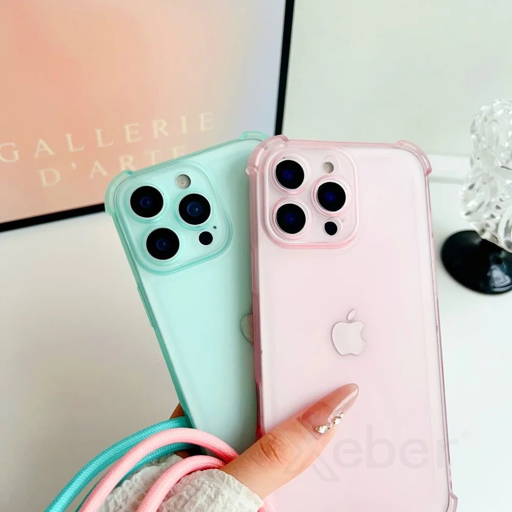 Crossbody Strap Lanyard Matte Shockproof Case For iPhone 17 16 Pro Max 15 14 13 Mini 12 11 XR XS X 7 8 Plus Clear Soft TPU Cover
