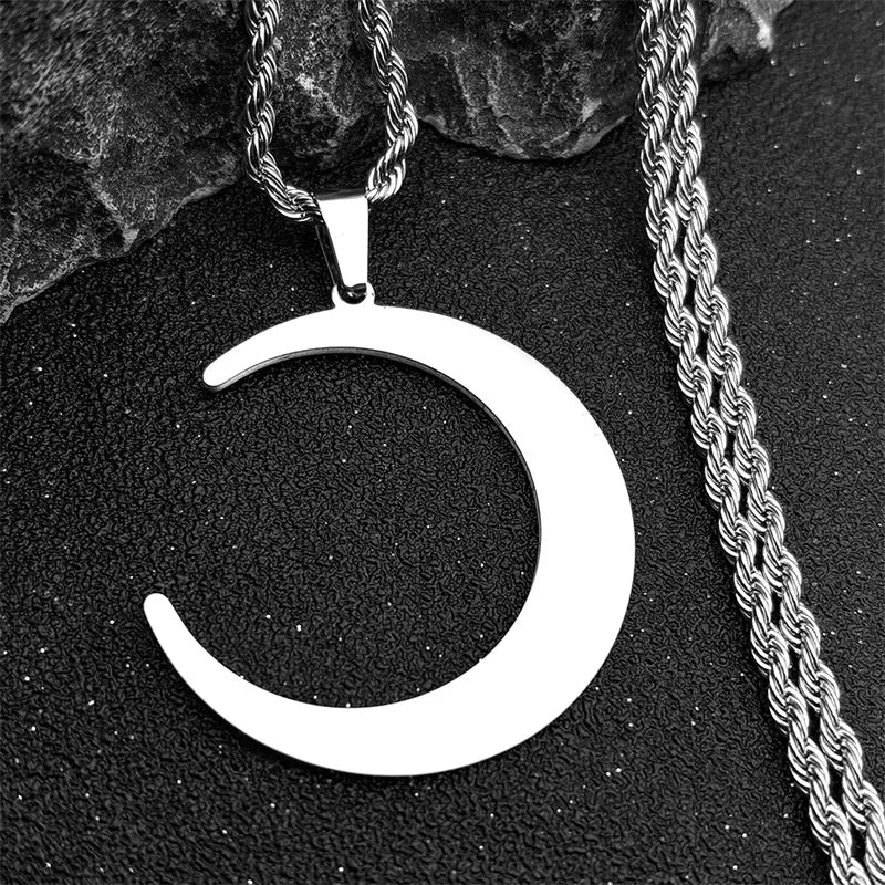 Witchcraft Witch Crescent Moon Stainless Steel Purple Crystal Chain Necklace Women Silver Color Necklace Jewelry collares N6327