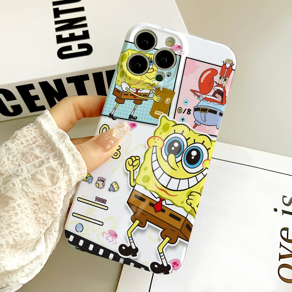 Cartoon S-Spongebob phone case FUNDA For IPhone 17 16 15 14 13 12 11 Plus Pro Max Mini Back Cover Hard cover Film shell